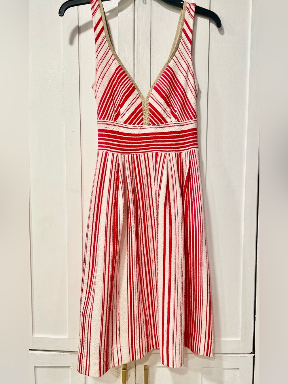 Anthropologie Label: (9-HI5 StCL) Red White Striped Midi Dress Size 2